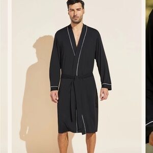 NWT Eberjey Robe William TENCEL™ Modal Robe Large Black Long Sleeve